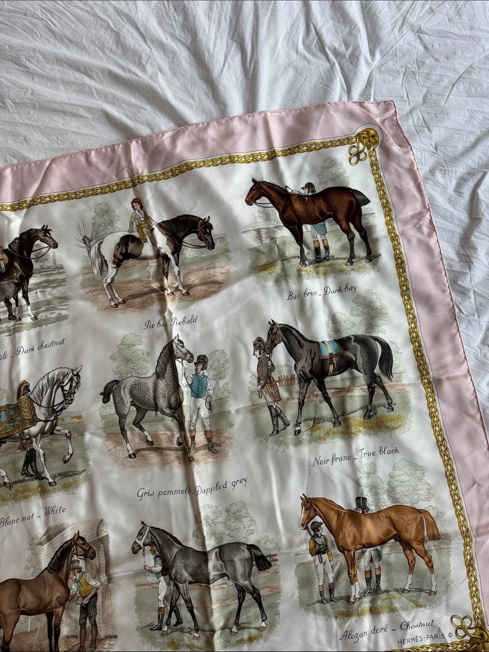 Vintage Hermès Paris 100% Silk Scarf, Les Robes, Equestrian Design in Pink
